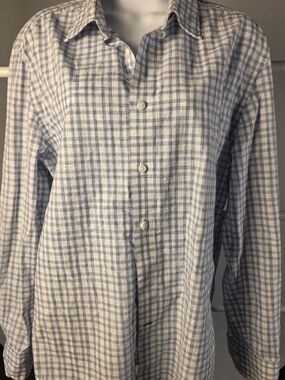 Joseph Abboud Blue and White Check Casual Button-Down Shirt